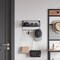 Entryway Mail Holder with Key Hooks, 11.0" L×2.6" W×5.1" H, Wall Mounted Matte Black Metal Wire Mesh Storage Basket with 5 Hooks, Easy to Organize Letters, Magazines, Keys, Leashes for Entryway